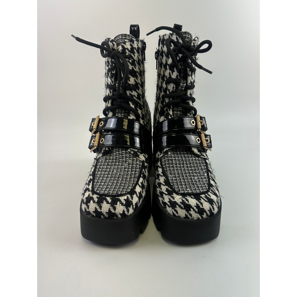 Betsey Johnson Cotton Houndstooth Platform Lug Sole Ankle Boots Black White 8 - Picture 3 of 13